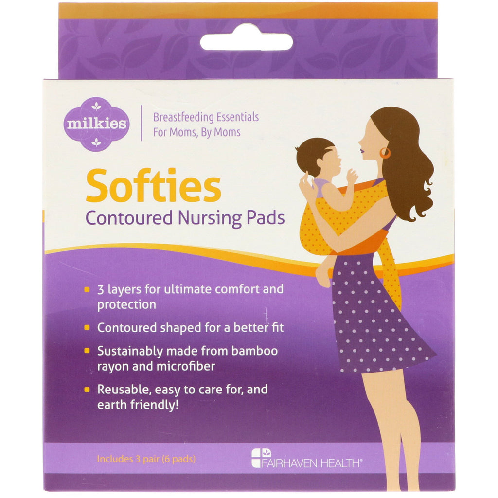 Fairhaven Health, Milkies, Softies, Contoured Reusable Nursing Pads, 3 Pairs (6 Pads)