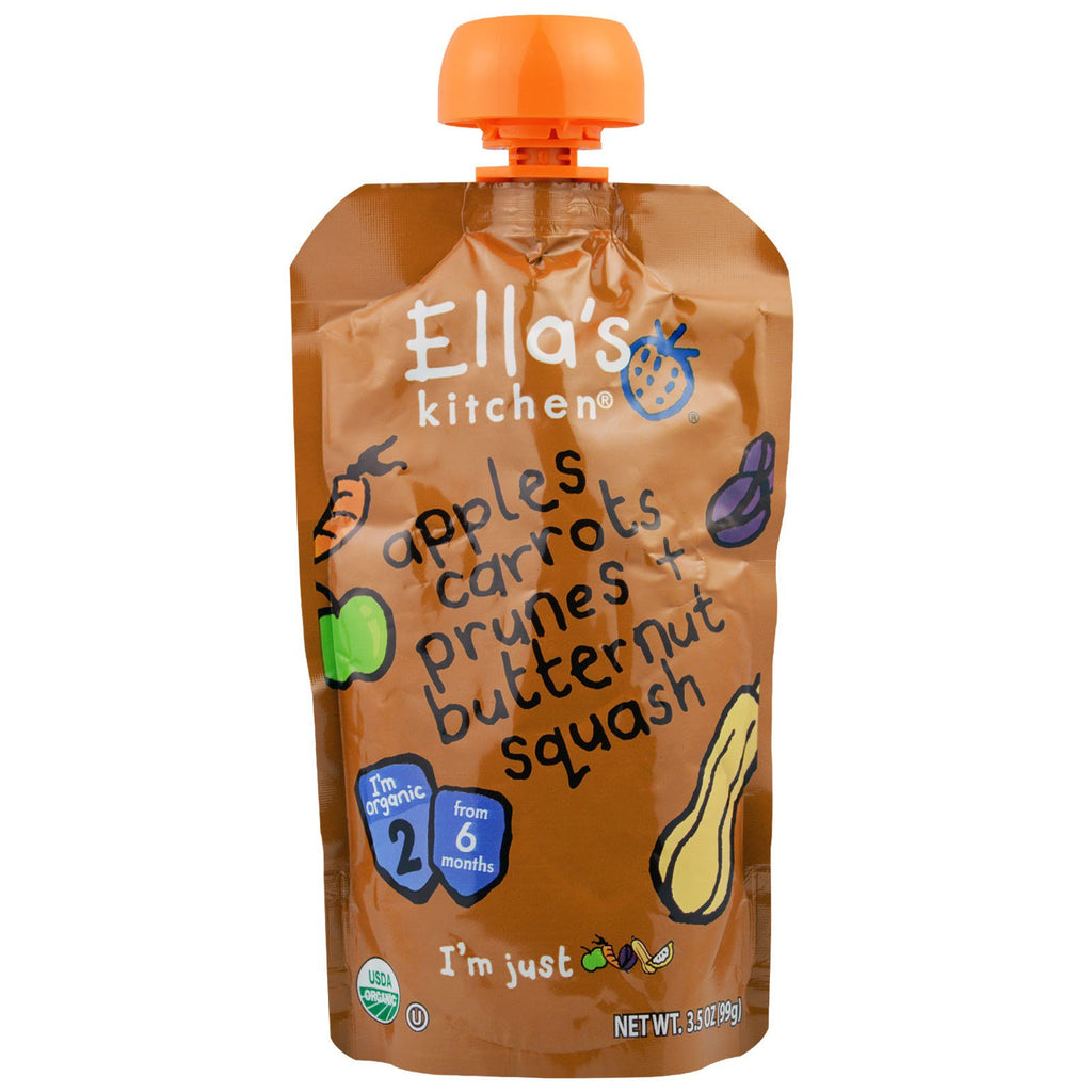 Ella's Kitchen Apples Carrots Prunes + Butternut Squash Super Smooth Puree 3.5 oz (99 g)