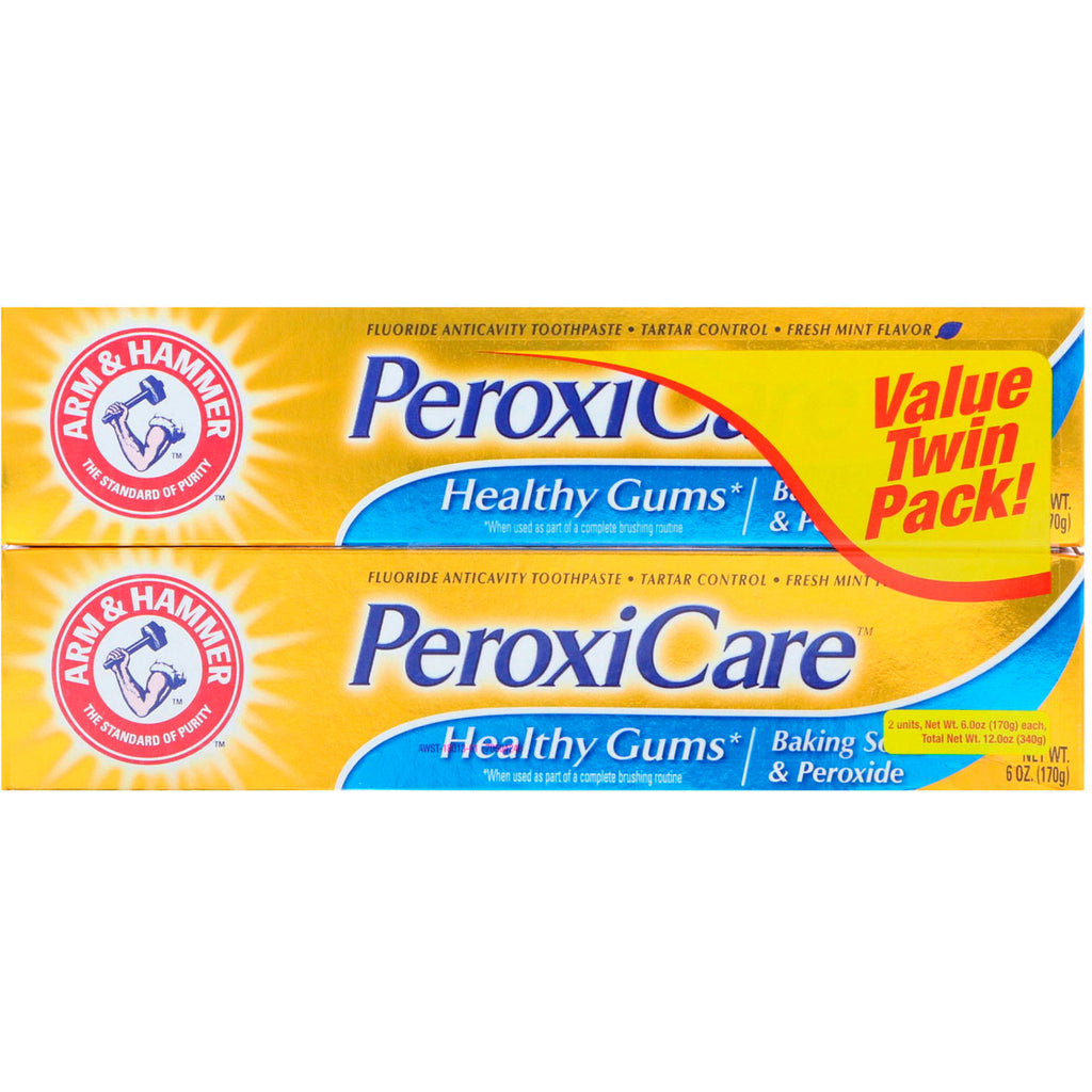 Arm & Hammer, PeroxiCare, Deep Clean Toothpaste, Fresh Mint, Twin Pack, 6.0 oz (170 g) Each