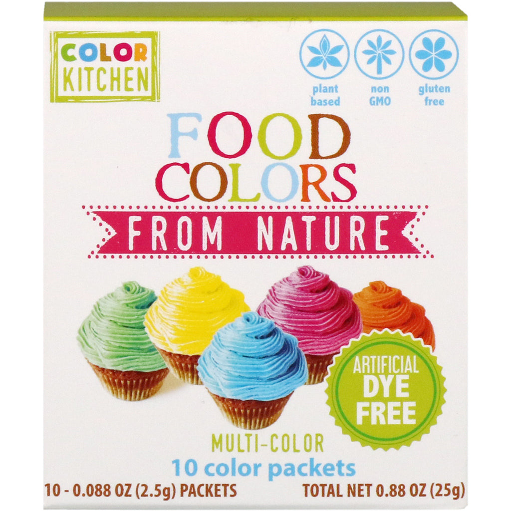 Colorantes alimentarios naturales, Multicolor, 10 sobres de colores, 2,5 g  (0,088 oz) cada uno