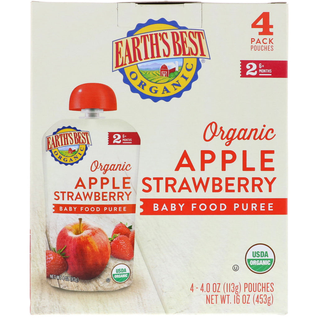 Earth's Best Apple Strawberry Baby Food Puree 6+ Months 4 Pouches 4.0 oz (113 g) Each