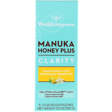 Wedderspoon, Manuka Honey Plus, Clarity, Lemon Vanilla with Watermelon Seedbutter, 5 Pouches, 1.1 oz (30 g) Each