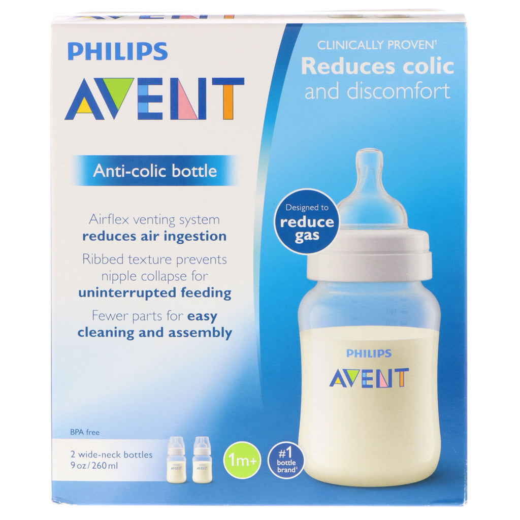 Philips Avent, biberón anticólicos, 1 mes o más, 2 biberones, 9 oz