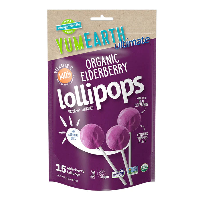 YumEarth, Ultimate, Organic Elderberry Lollipops, 15 Lollipops, 3.3 oz (93 g)