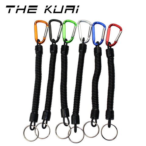 THEKUAI Fishing Lanyard Spring Rope Fishing Trackle Fishing Tools Fishing Rope with Camping Carabiner Secure Lock 1pcs