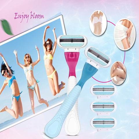 1 Razor Handle or 4 Razor Blades Manual Shaving Women Razors Blade Shaving Hair Safety  Lady Razor Head