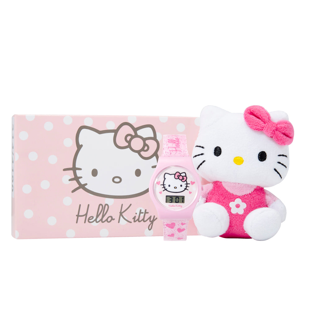 Hello Kitty Mini Brinquedo De Pelúcia E Relógio Digital Rosa