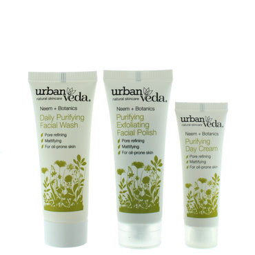 Urban Veda Purifying Face Ritual  Travel Set Skincare Set Gift Set : Facial Wash 20ml - Facial Polish 20ml - Day Cream 10ml