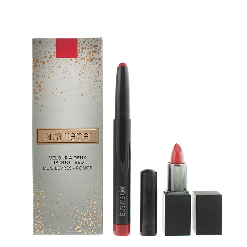 Laura mercier lip duo rødt kosmetikksett gavesett: leppefarge 2,75 - matt leppestift 1,4g