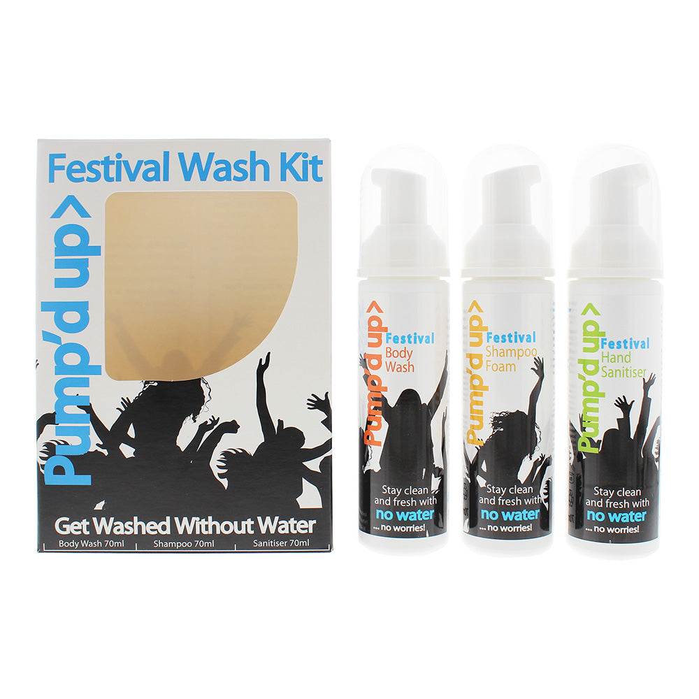 Pump'd Up Festival Wash Kit 3 Pieces Gift Set : Body Wash 70ml - Shampoo 70ml - Sanitiser 70ml