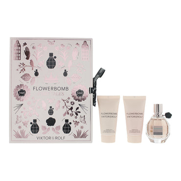 Conjunto de presente de 3 peças Viktor & Rolf flowerbomb: eau de parfum 50ml - gel de banho 50ml - loção corporal 50ml