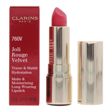 Clarins joli rouge fløjl mat & fugtgivende langtidsholdbar læbestift 760v pink tranebær 3,5g