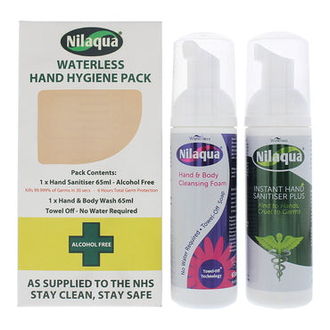 Nilaqua Waterless Hand Hygiene Pack 2 Piece Gift Set: Hand Sanitiser 65ml - Hand & Body Wash 65ml