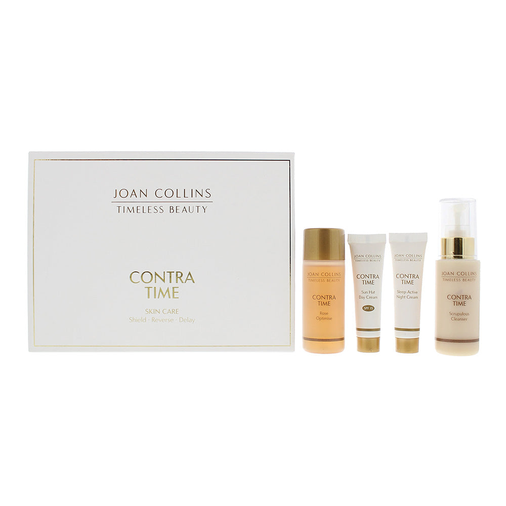 Joan Collins Contra Time 4 Piece Gift Set: Scrupulous Cleanser 50ml - Rose Optimise Lotion 50ml - Sun Hat Day Cream SPF 15 12ml - Sleep Active Night Cream 12ml