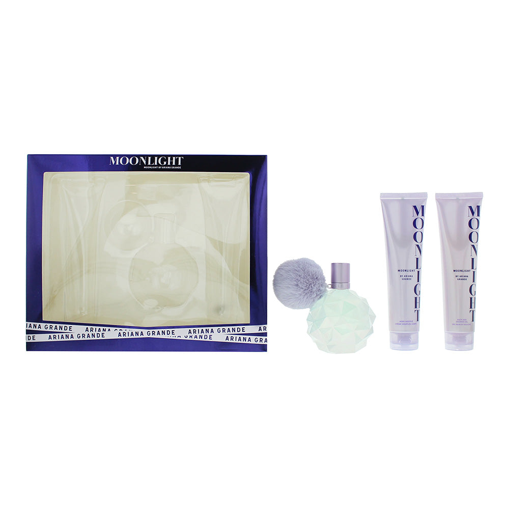 Ariana Grande Moonlight 3 Piece Gift Set: Eau De Parfum 100ml - Body Souffle 100ml - Bath & Shower Gel 100ml