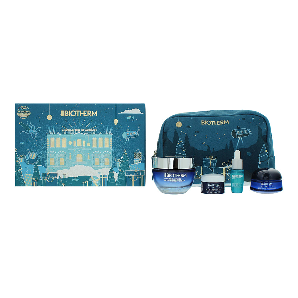 Biotherm Blue Therapy 4-teiliges Geschenkset: Pro-Retinol-Creme 50 ml – Plankton-Elixier-Serum 7 ml – Augencreme 5 ml – Nachtcreme 15 ml + Beutel