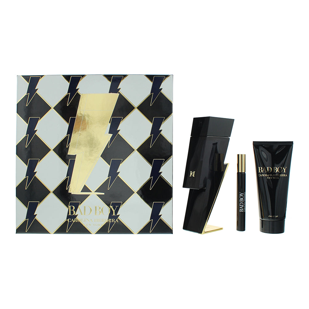 Carolina Herrera Bad Boy 3 Piece Gift Set: Eau De Toilette 100ml - Eau De Toilette 10ml - Shower Gel 100ml