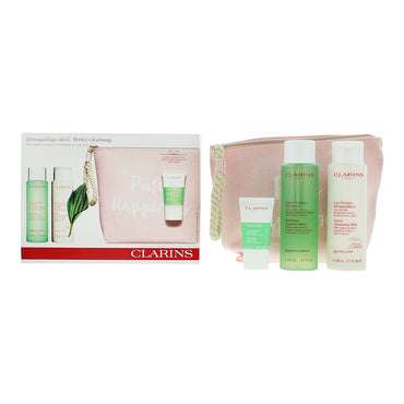 Clarins Perfect Cleansing Combination to Oily Skin 4 Piece Gift Set: Cleansing Milk 200ml - Toning Lotion 200ml - Pure Scrub 15ml - Pouch