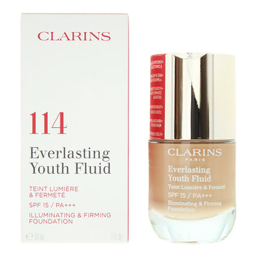 Clarins everlasting youth fluid 114 cappuccino foundation 30ml