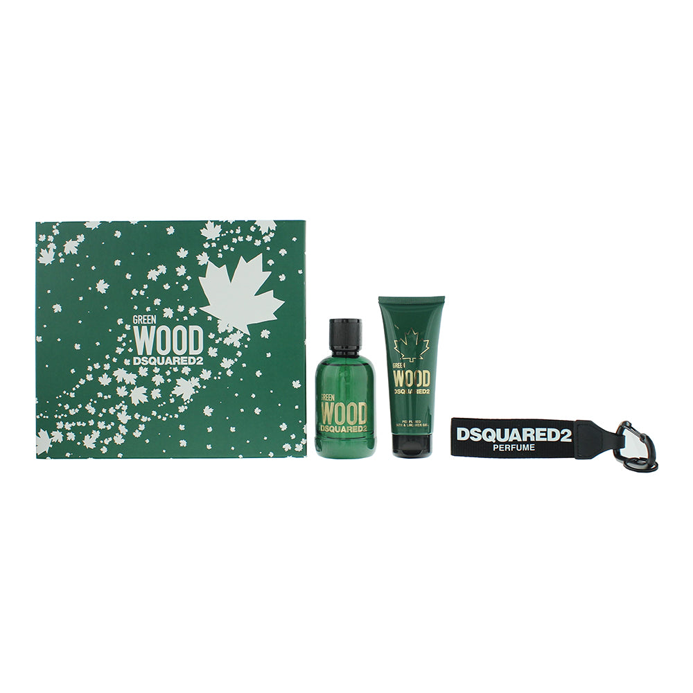Dsquared2 Green Wood Set de regalo de 3 piezas: Eau de Toilette 100 ml - Gel de ducha 150 ml - Llavero