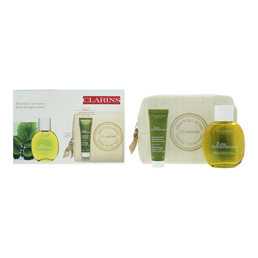 Clarins Eau Extraordinaire 3 Piece Gift Set: Eau de Soins 100ml - Shower Milk 30ml - Cosmetic Bag