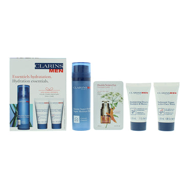 Clarins Hydration Essentials 4 Piece Gift Set: Balm 50ml - Shower Gel & Shampoo 30ml - Face Wash 30ml - Cosmetic Bag n/a