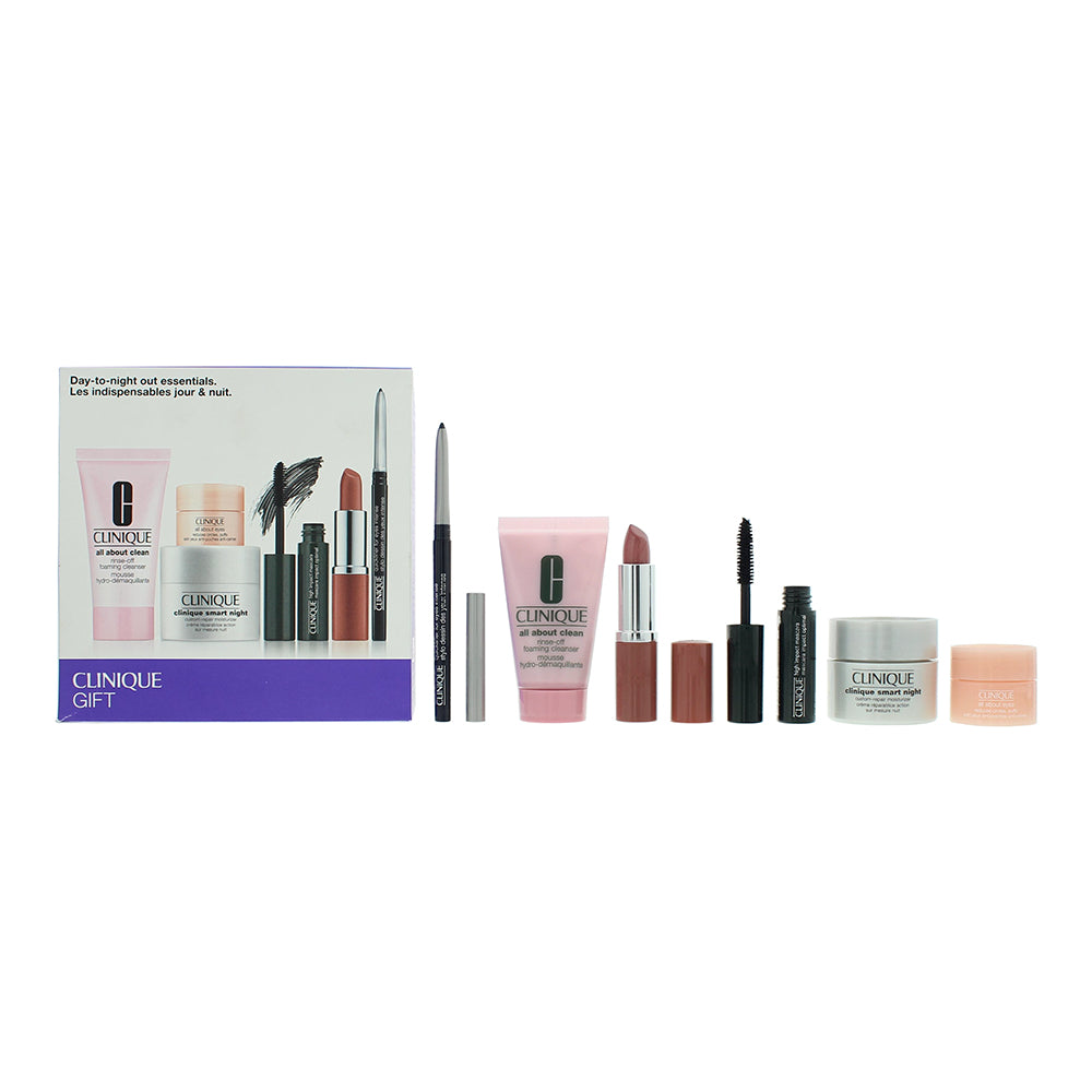 Clinique Day To Night Out Essentials 6 Piece Gift Set: Foaming Cleanser 30ml - Night Moisturiser 15ml - Eye Serum 5ml - Mascara 3.5ml - Lip Colour 3.8