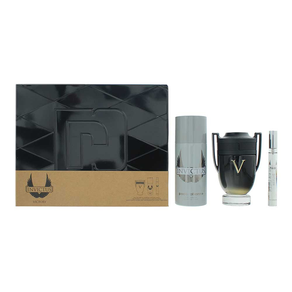 Paco Rabanne Invictus Victory 3 Piece Gift Set: Eau de Parfum 100ml - Eau de Parfum 10ml - Deodorant Spray 150ml