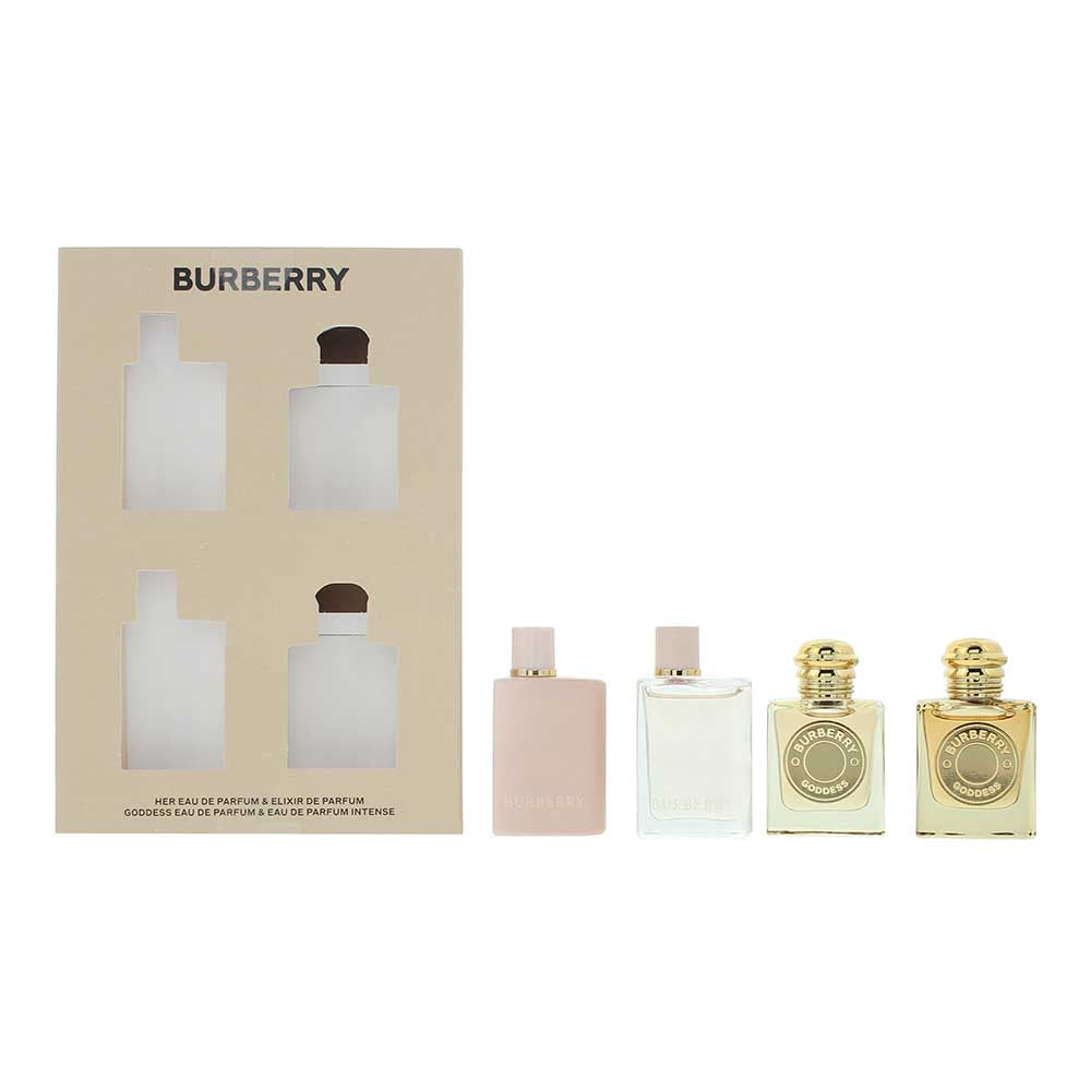 Burberry Her 4 Piece Gift Set: Her Eau De Parfum 5ml - Her Elixir Eau De Parfum Intense 5ml - Goddess Eau De Parfum 5ml - GodEau De Parfum Intense 5ml