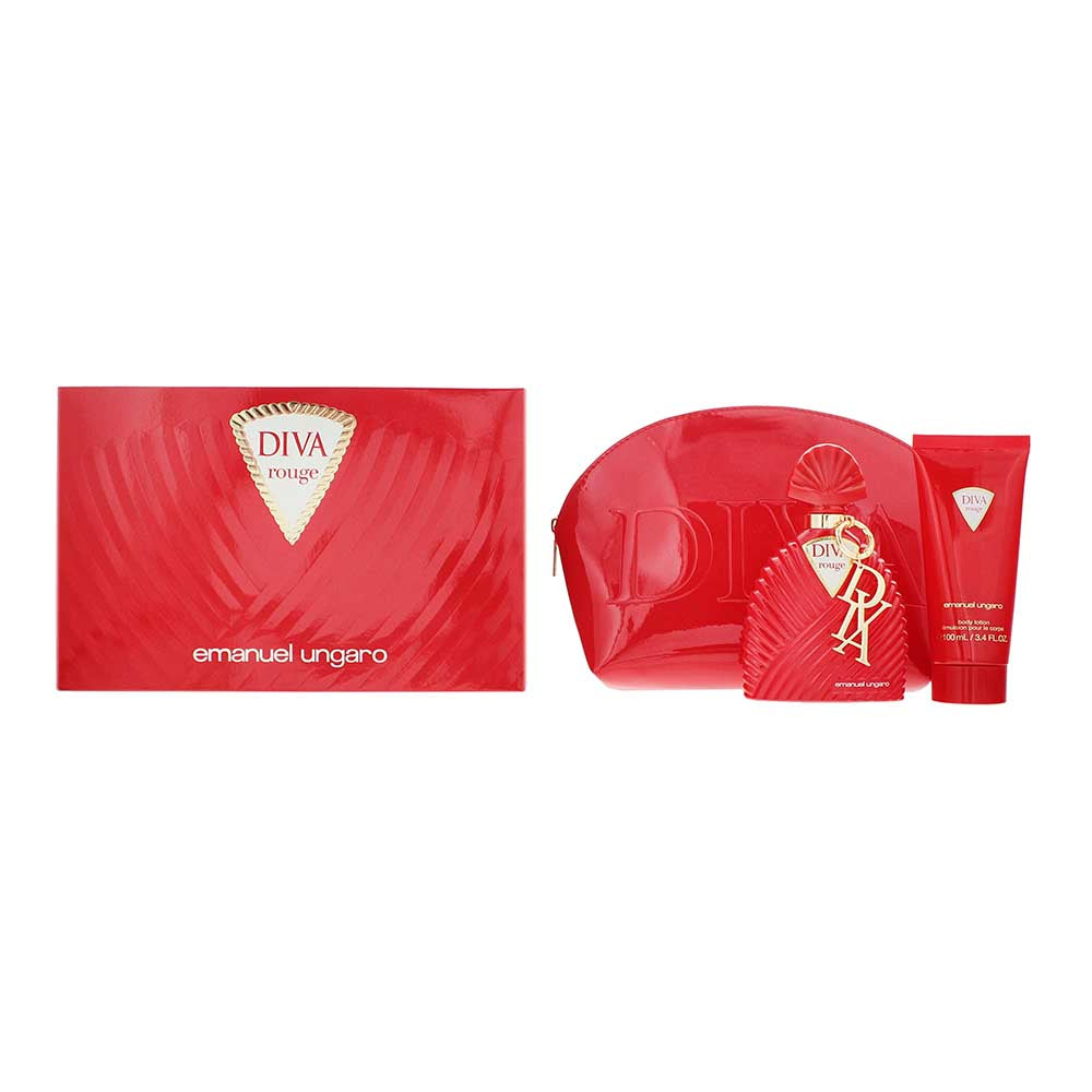 Emanuel Ungaro Diva Rouge 3 Piece Gift Set: Eau de Parfum 100ml - Body Lotion 100ml - Pouch
