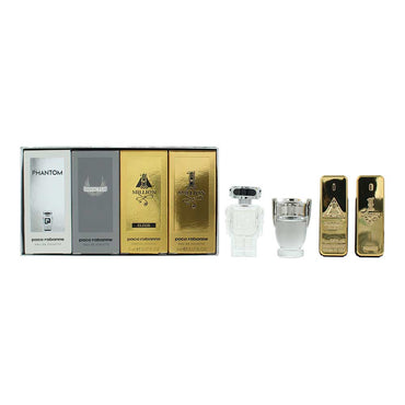 Paco Rabanne 4 Piece Gift Set: 1 Million Elixir Parfum 5ml - Phantom Eau de Toilette 5ml - Invictus Eau de Toilette 5ml - 1 Millio Eau de Toilette 5ml