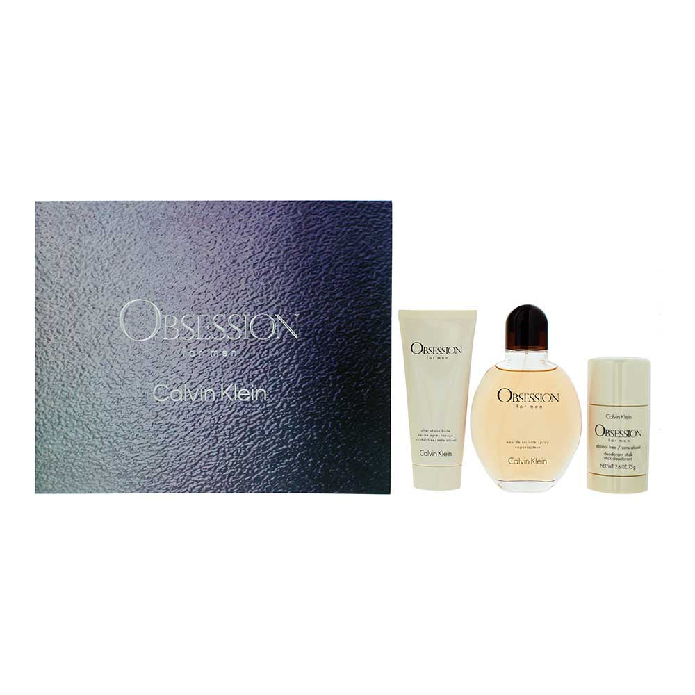 Calvin Klein Obsession For Men Eau de Toilette Gift Set : Eau de Toilette 125ml - Aftershave Balm 100ml - Deodorant Stick 75g