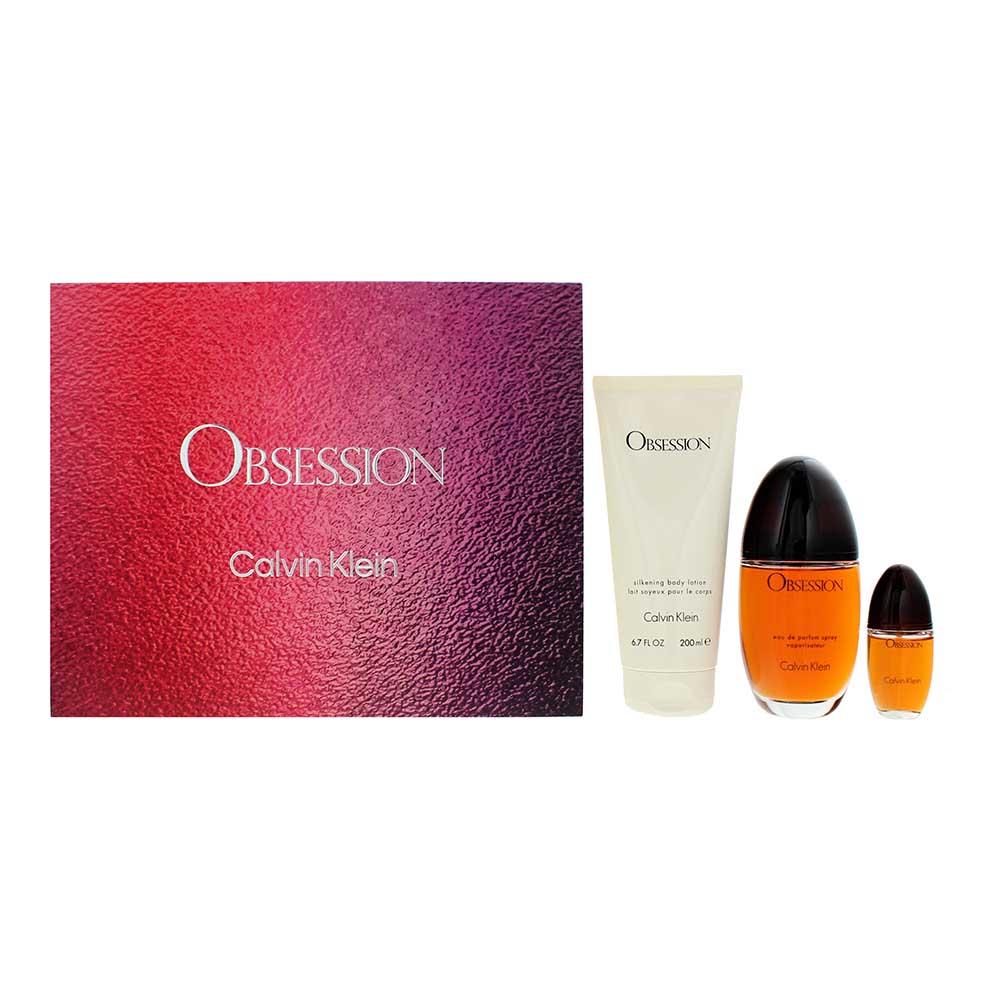 Calvin Klein Obsession For Women 3 Piece Gift Set: Eau de Parfum 100ml - Body Lotion 200ml - Eau de Parfum 15ml