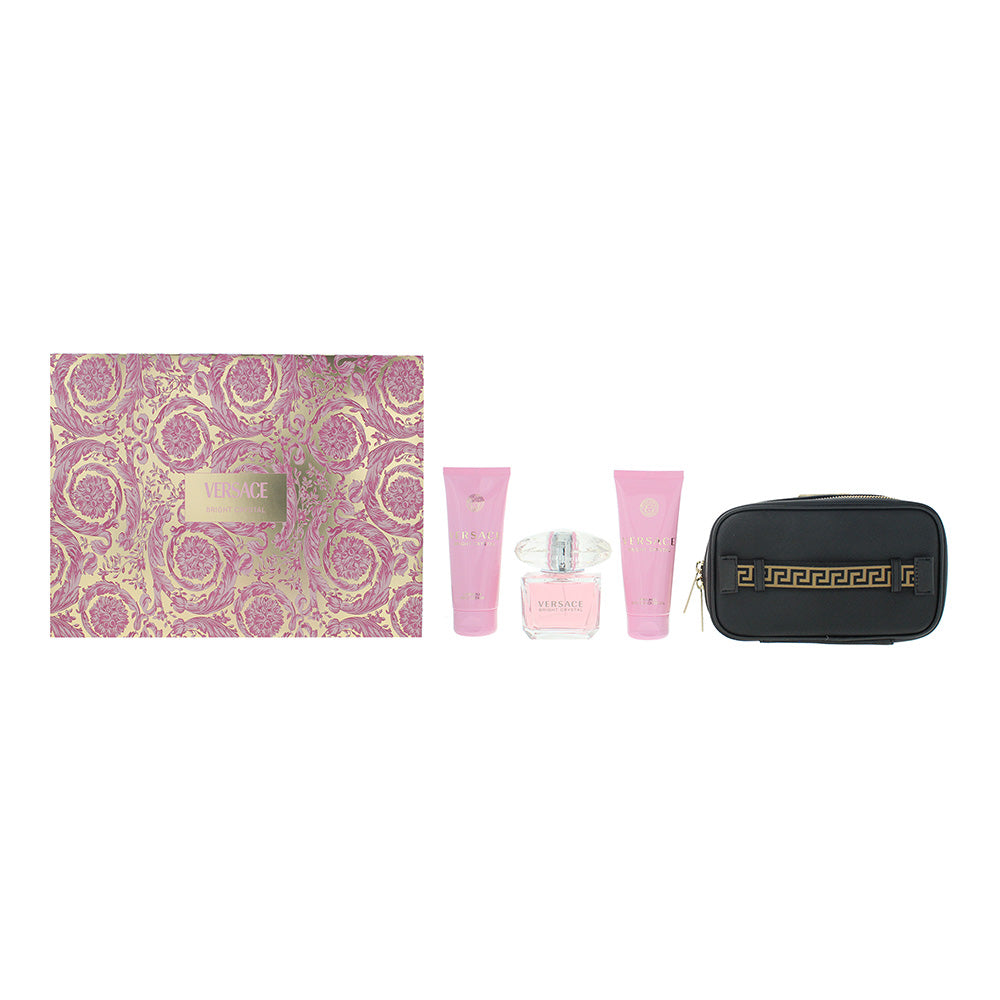 Versace Bright Crystal 4 Piece Gift Set: Eau de Toilette 90ml - Shower Gel 100ml - Body Lotion 100ml - Pouch