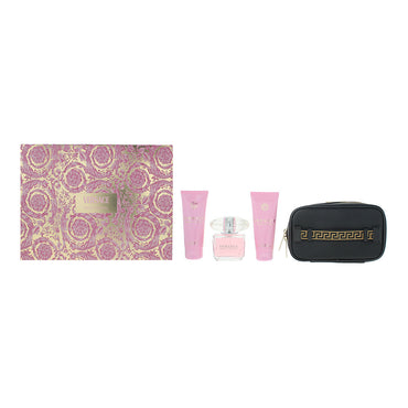 Versace Bright Crystal 4 Piece Gift Set: Eau de Toilette 90ml - Shower Gel 100ml - Body Lotion 100ml - Pouch