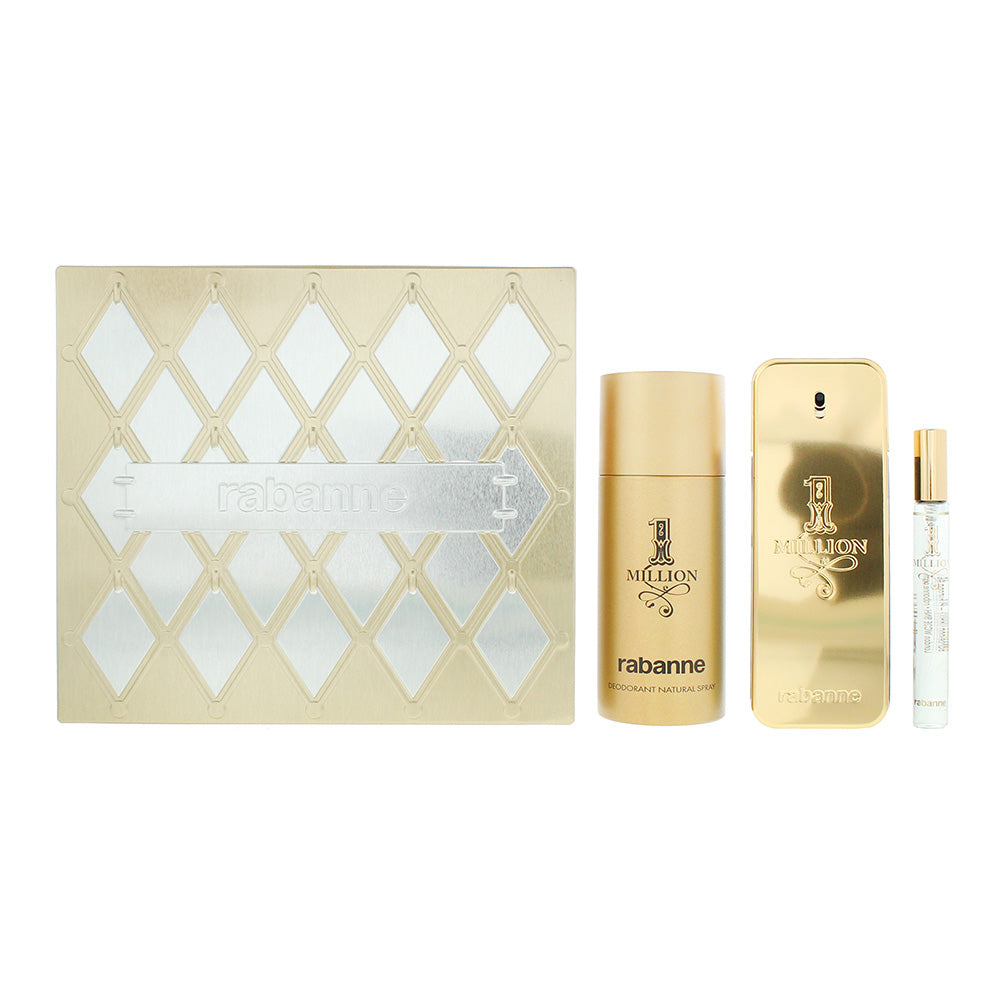 Rabanne 1 Million 3 Piece Gift Set: Eau De Toilette 100ml - Eau De Toilette 10ml - Deodorant Spray 150ml