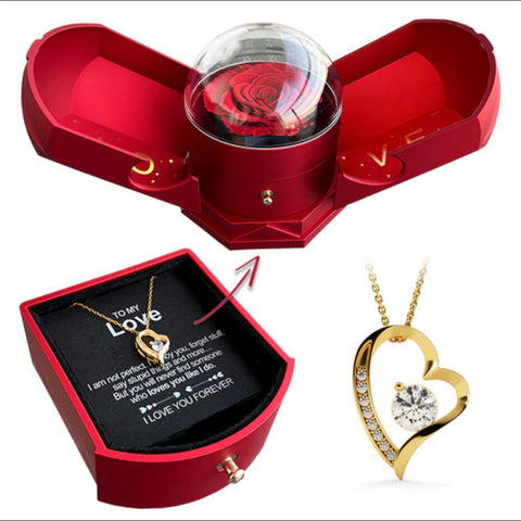 Double open rose gift box drawer style rose jewelry box angel wings Chinese Valentine's Day necklace gift box