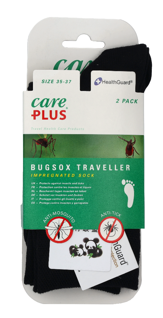 Care Plus Bugsox Traveller - Black - Size 35-37, (2-Pack) 2 Piece