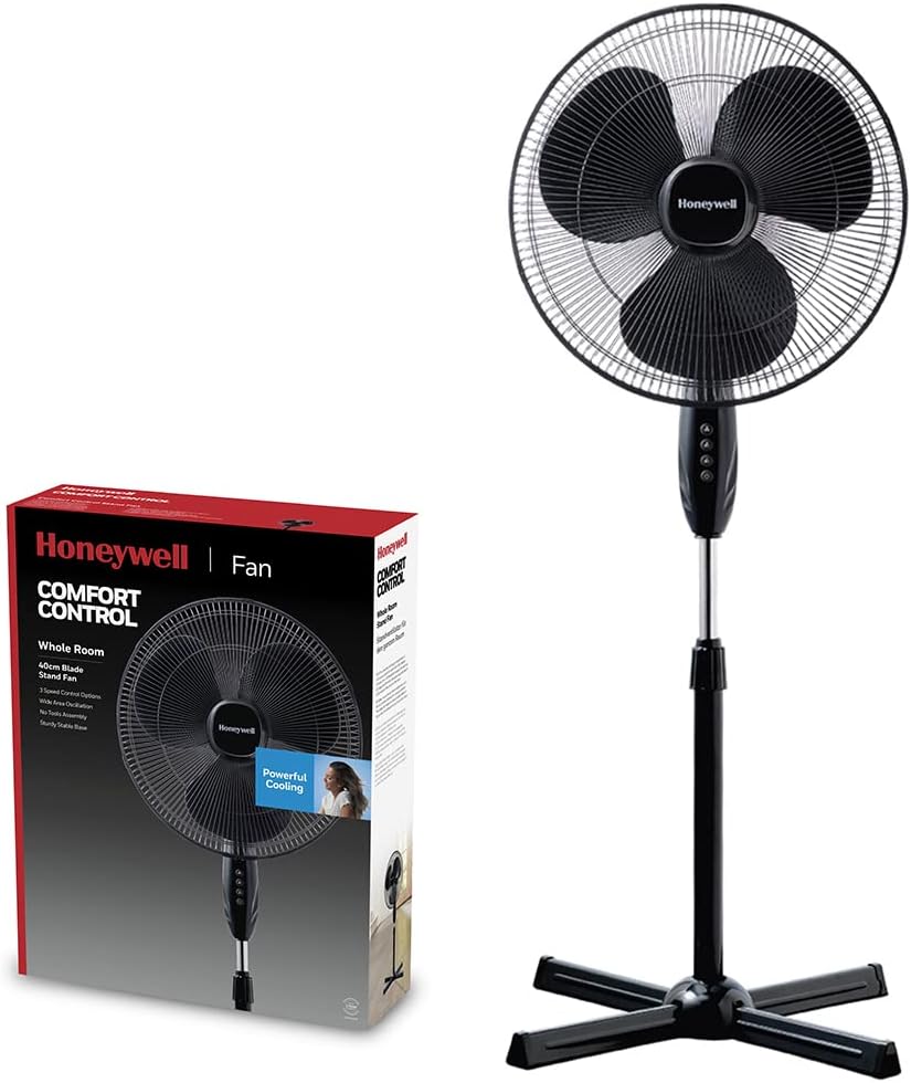 Ventilador de suporte Honeywell | 90* oscilar | 3 velocidades | 40cm preto