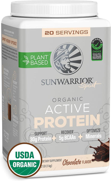 Sunwarrior, deporte, proteína activa orgánica, chocolate, 2,2 lb (1 kg)
