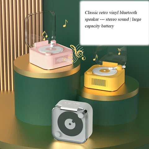 Retro Atomic Vinyl Bluetooth Speaker Hif Sound Long Battery Life Mini Record Player Rotary Speaker with Built-in Battery