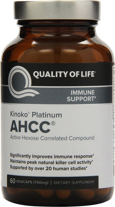 Quality of Life Labs, Kinoko Platinum AHCC, 750mg, 베지캡 60정