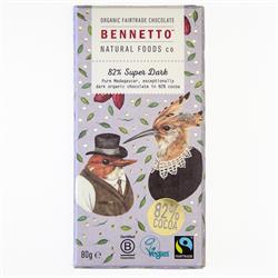 Bennetto Organic Chocolate Bar 82% Super Dark 80g