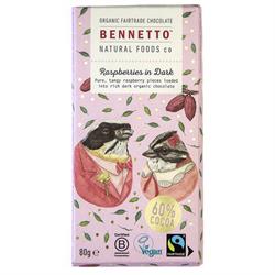 Bennetto Organic Chocolate Bar Raspberry in Dark 80g