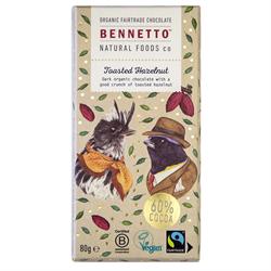 Bennetto Organic Chocolate Bar Toasted Hazelnuts 80g