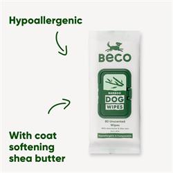 Beco Gentle Dog wipes infused with shea butter and aloe vera. 80pack