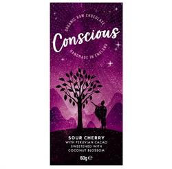 Conscious Chocolate Sour Cherry Raw Vegan Organic Chocolate Bar 60g