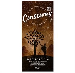 Conscious Chocolate Dark Side 75% Raw Vegan Organic Chocolate Bar 60g