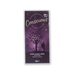 Conscious Chocolate Pure Dark 100% Cacao Raw Vegan Organic Chocolate Bar 60g