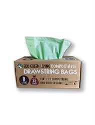 Eco Green Living Compostable Drawstring Bin Bags 8 Litre -25 bags